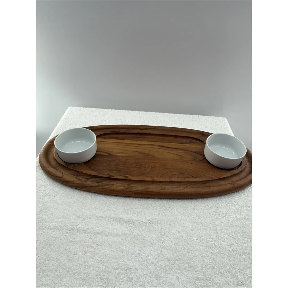 DANSK DESIGNS DENMARK TEAK PLATTER , OVAL 22 x 10 VTG with Two Matching bowls